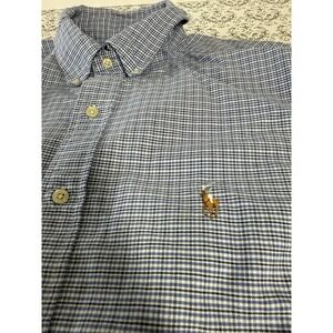 Ralph Lauren Mens Button Down Shirt Blue Plaid w Embroidered  Pony size 16 1/2